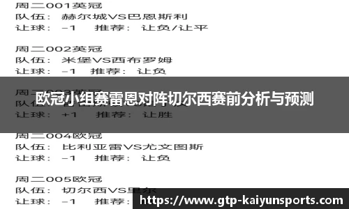 欧冠小组赛雷恩对阵切尔西赛前分析与预测